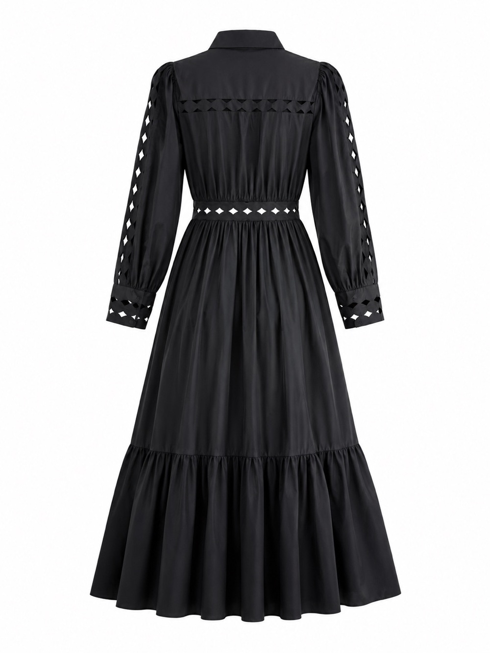 Latiste by Amy Black Boho Cutout Maxi Dress Long Sleeve Tie Front Cottagecore M - Picture 3 of 7